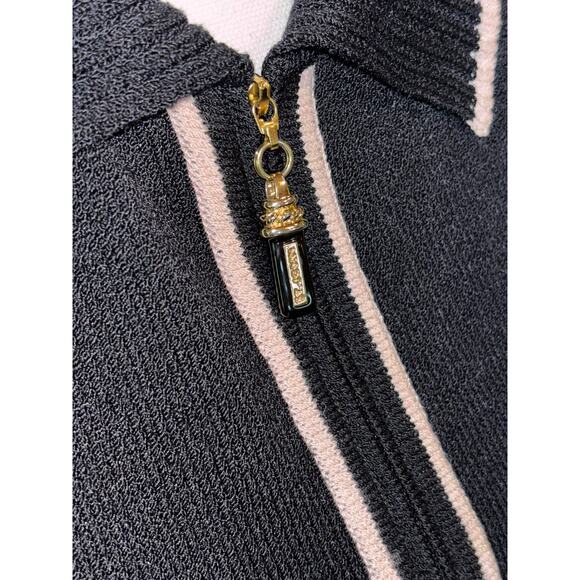Womens St. John Black Full Zip Sweater Blazer Pink Trim Gold Zipper Size‎ 6 - Picture 5 of 11